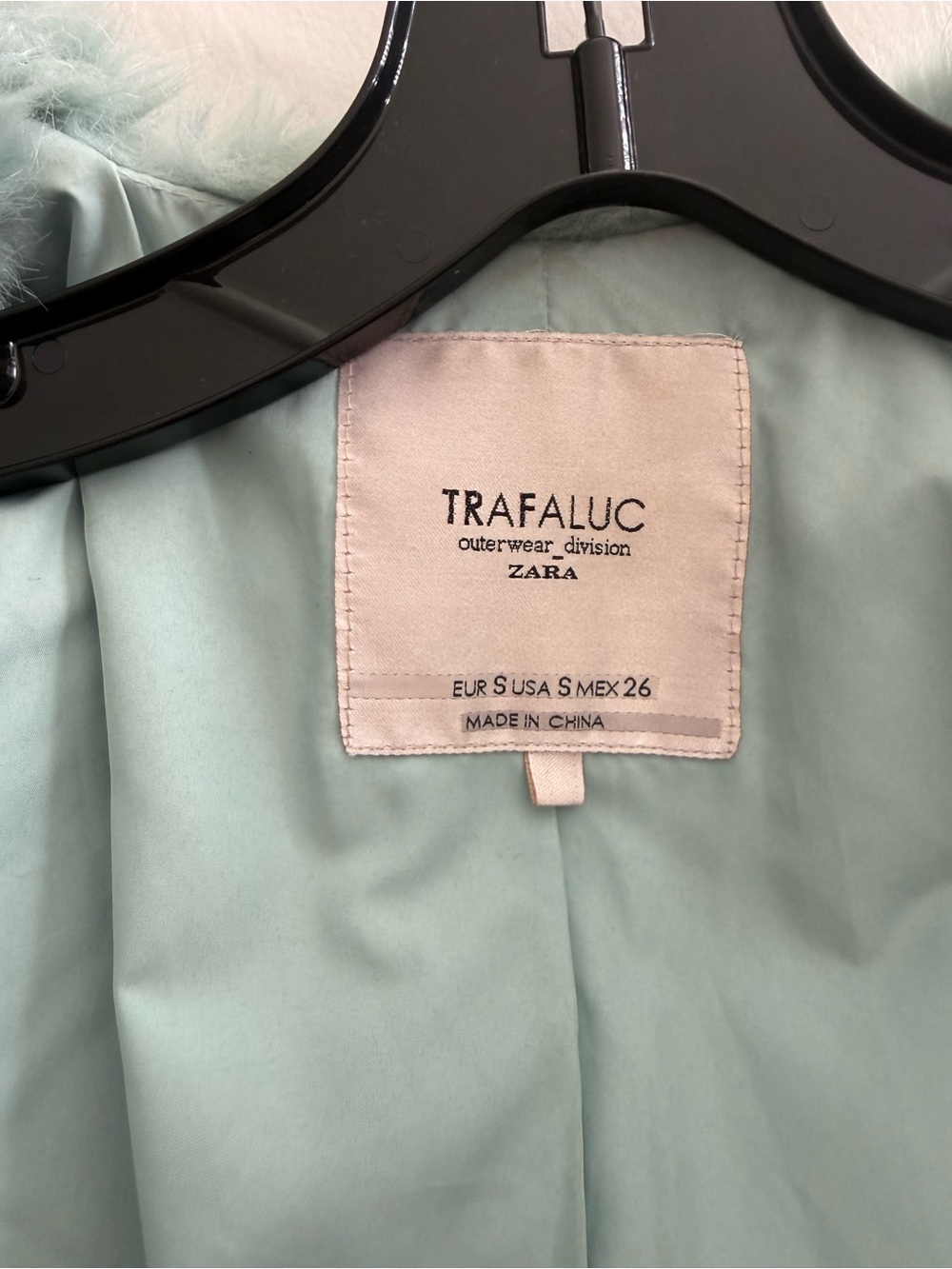 Zara Trafaluc Mint Green Faux Fur Jacket Small - Picture 3 of 3